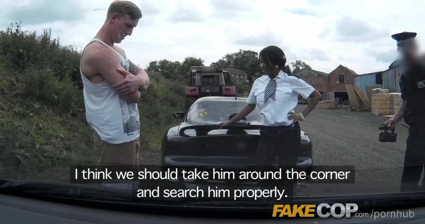 Free Fake Cop Hunk Racer Gets Involved in Outdoor Three-Some Porn Video