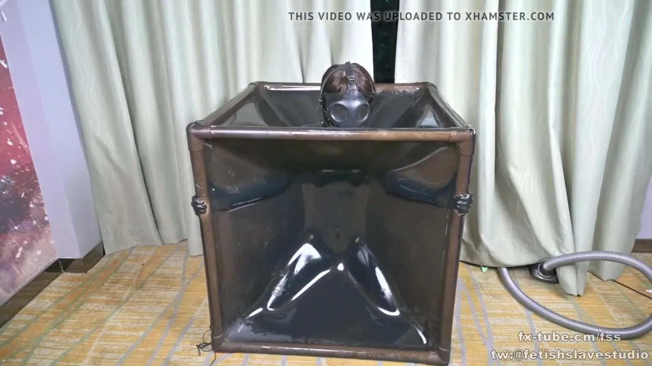 Free Latex vacuum box and gas mask, breath control Porn Video