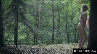 Slim gal bangs herself hard in the forest