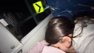 I suck an unknown passenger on a real bus and this guy cums in my throat