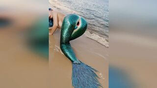 A stranger banged a mermaid hard on the beach and destroyed her delicate rectal hole gaping with hard anal outdoors - porn AI generated