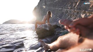 PENIS FLASH on a nudist beach: Stranger caught me wanking and helped me cum