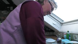 Grandma & Older man tempt their cleaning lady and eagerly lick their snatch clean